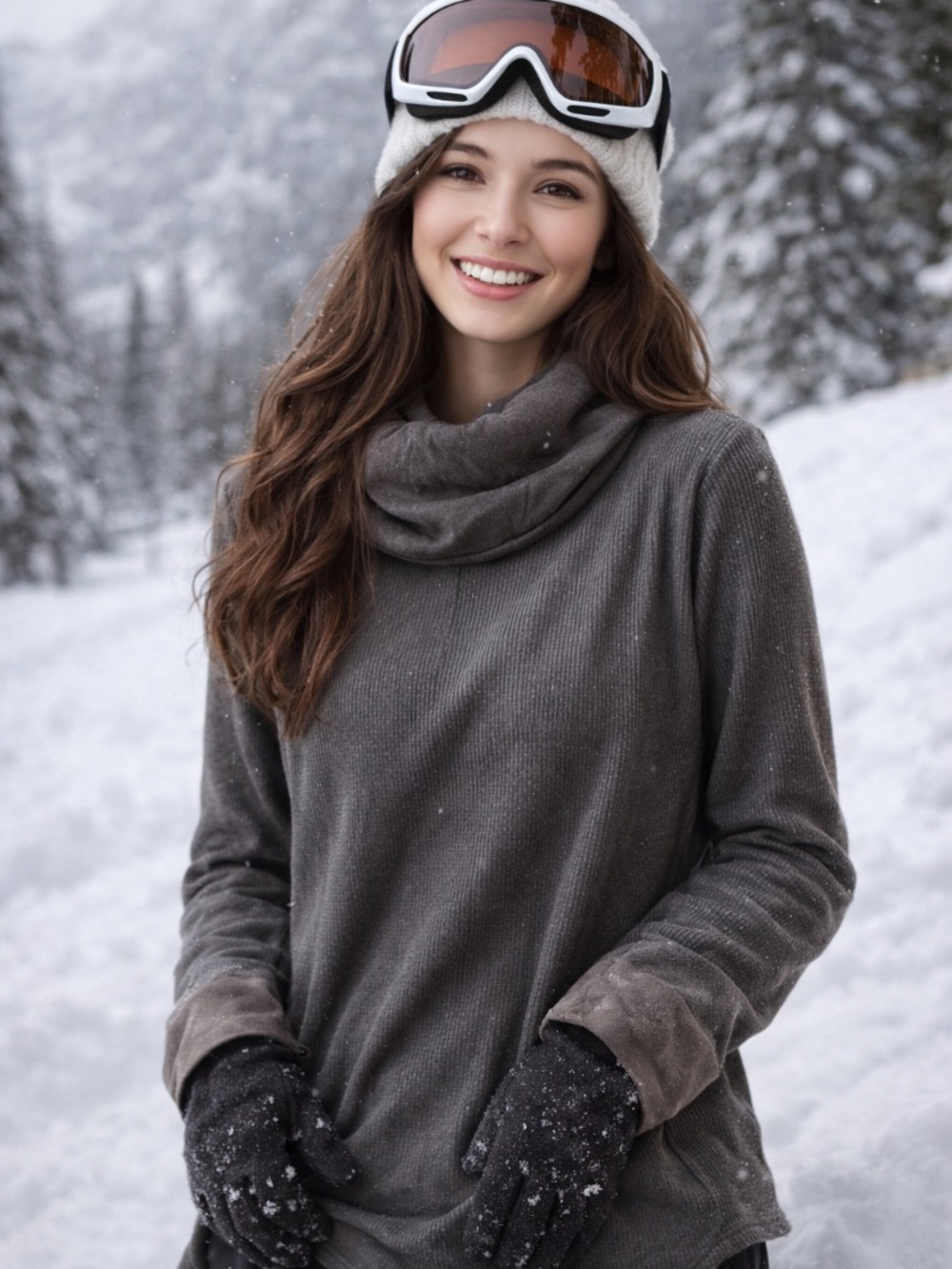 Columbia Waffle Knit Cowl Neck Tunic S Gray Cozy Layering